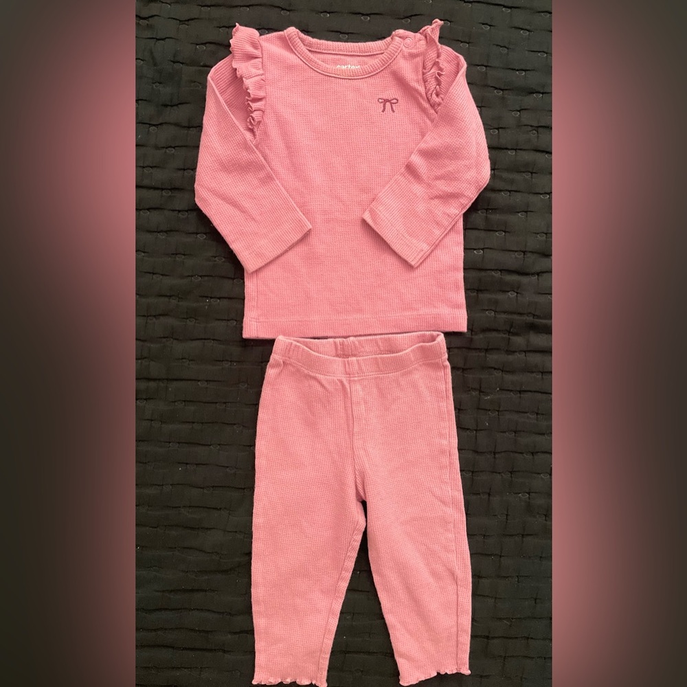 Carter's Girls Pink Waffle Thermal Pajama Set